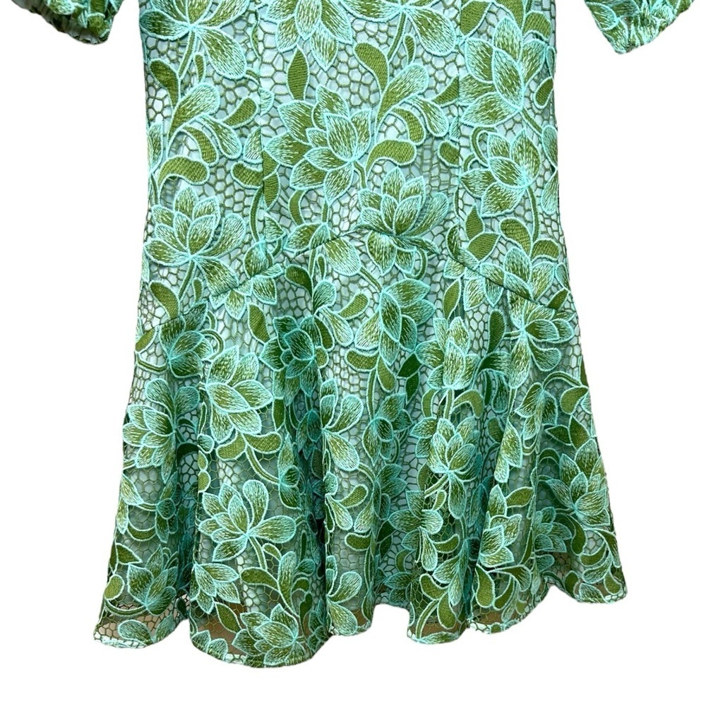 Shoshanna - Women’s ‘Layne’ Lace Puff-Sleeve Minidress - Light Green, Size 0 - Picture 6 of 15